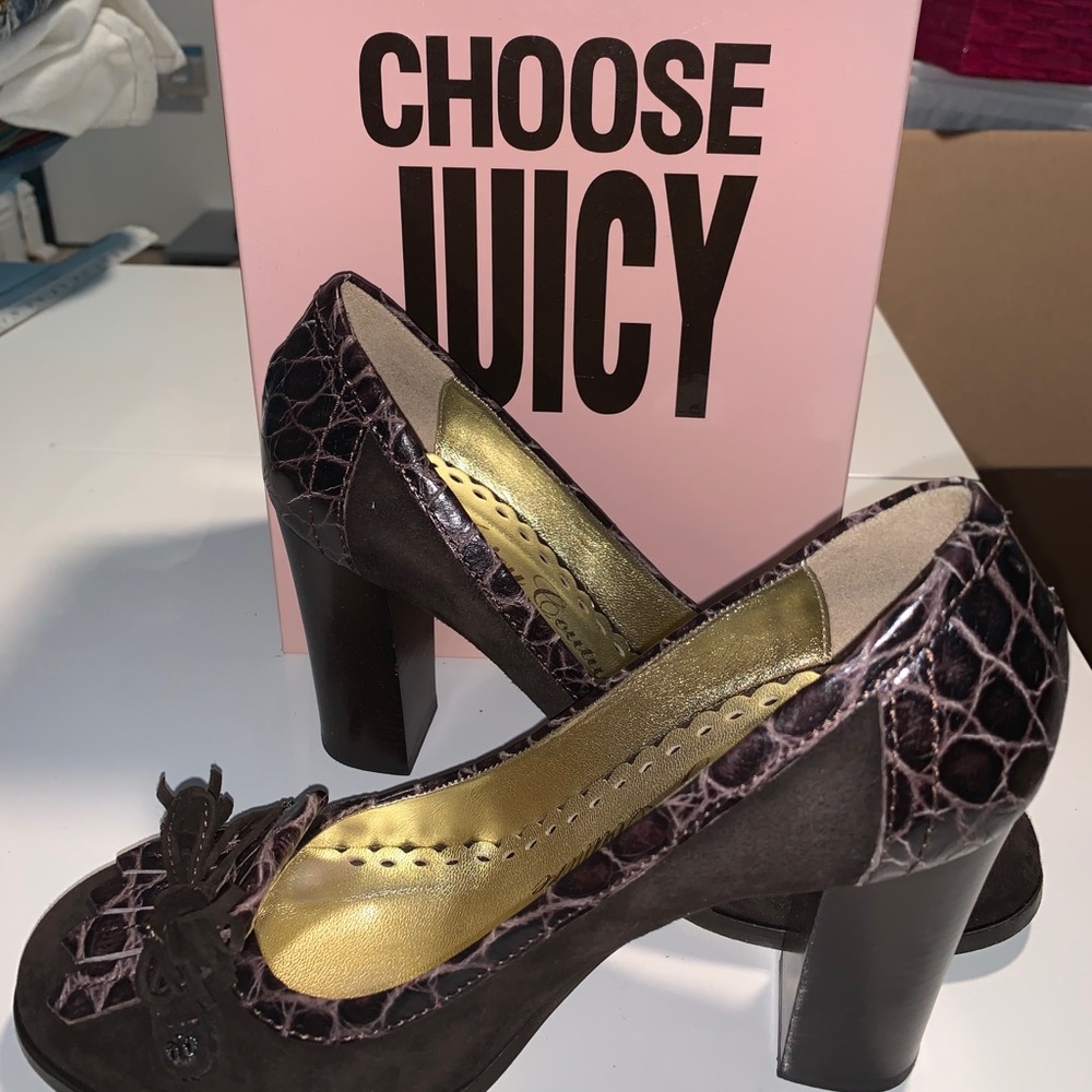 JUICY COUTURE LEATHER AND SUEDE BROWN HEELS